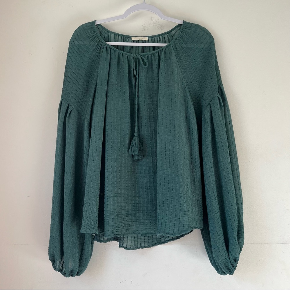 Lovestitch Size L Teal Blouse with Cami Tassel Ties Balloon sleeves